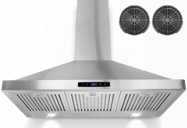 Gwrbi36s 35" Wall Mount Range Hood With 760 Cfm 65 Db Innovative Touch Led Lighting 3 Fan Speed Stainless Steel Baffle Filter And Ductless: Stainless