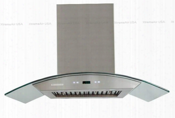 Px01-i42 42" Island Mount Range Hood With Dishwasher Safe Stainless Steel Baffle Filters Ultra Quiet Dual Squirrel Cage Motor 6" Round Duct Vent On Top & In