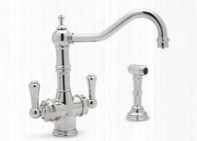 U.kit1570lspn-2 9" Reach Swivel Spout Lead Free Compliant Traditional Triflow 2-lever Kitchen Faucet With Sidespray With Included Strain: Polished