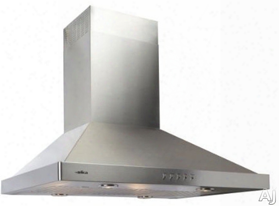 Elica Rimini Series Erm6 Wall Mount Chimney Range Hood With 600 Cfm Internal Blower, 4 Blower Speeds, Halogen Lights And Stainless Steel Baffle Filters