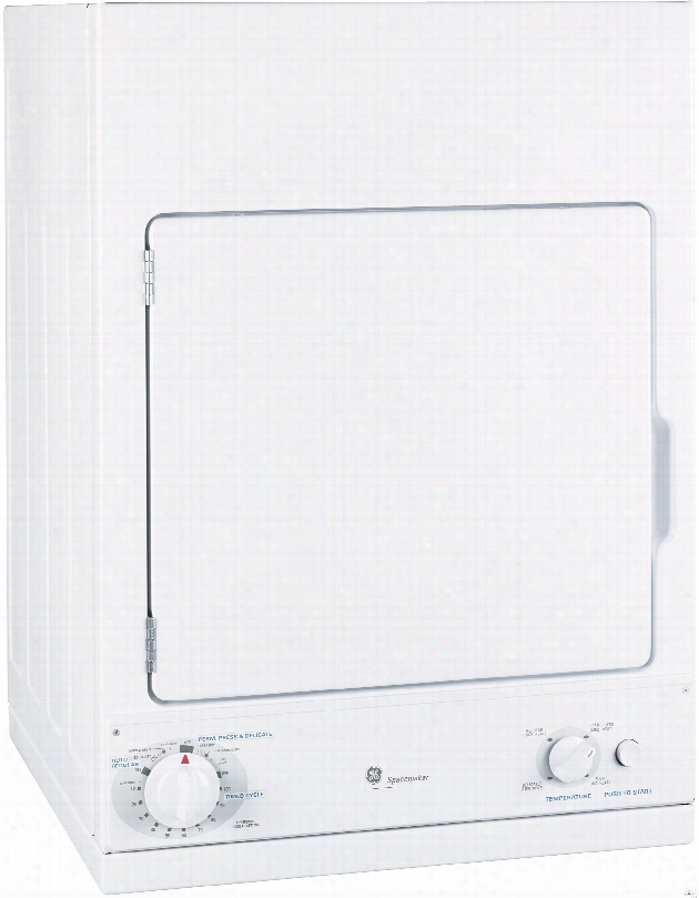 Ge Spacemaker Dsks433ebww 24 Inch 3.6 Cu. Ft. Starionary Electric Dryer With 3 Dry Cycles, 4 Temperature Selections, Auto Dry And Removable Up-front Filter: White With White Control Panel