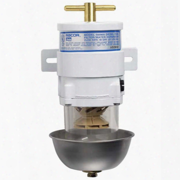 Racor Marine Fuel Filter/water Separator, 60 Gph (341 Lph), 2 Micron, 3/4"-16 Unf (sae J1926), 15 Psi, Shielded See-thru Polymer Bowl