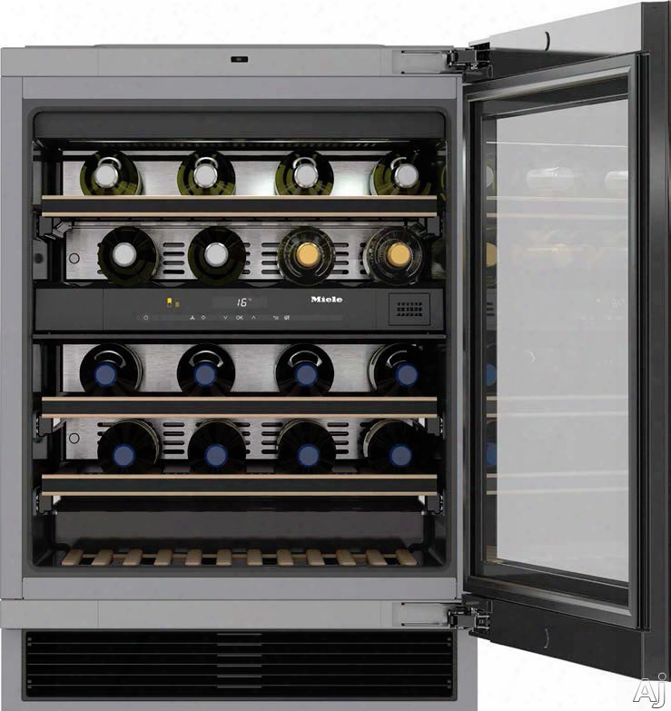 M Iele Kwt6322ug 24 Inch Built-in Undercounter Wine Storage With 34-bottle Capacity, 4 Wine Racks, Dual Temperature Zones, Dynacool Humidity Control, Push2open Softclose Door, Airclena Filter And Flexiframe With Noteboard