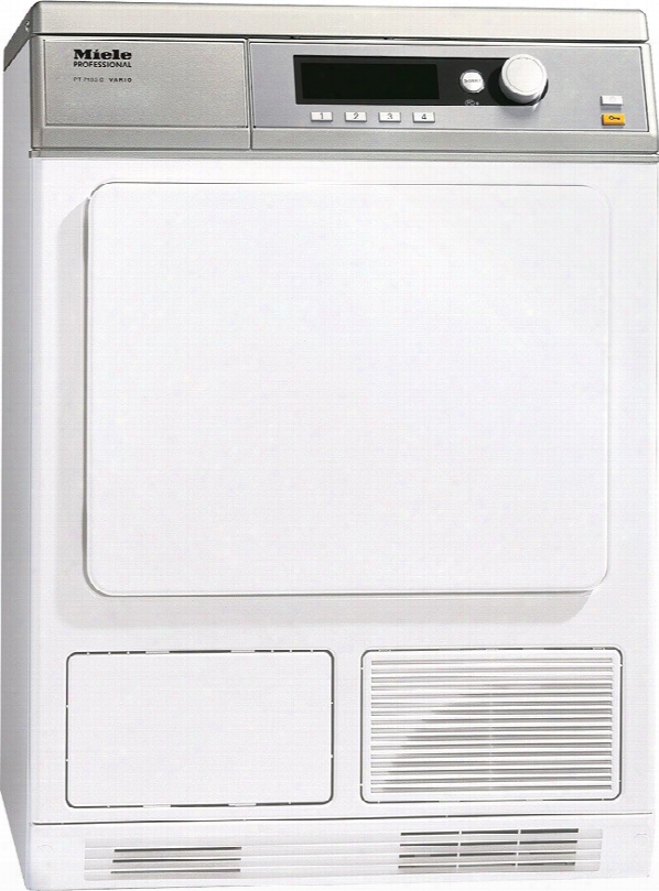 Miele Professional Little Giant Series Pt7135cw 24 Inch 4.54 Cu. Ft. Electric Dryer With 15 Dry Programs, Electronic Moisture Monitoring, Extra Large Surface Area Filter, Large Lcd Screen And Honeycomb Drum With Interior Light: Lotus White