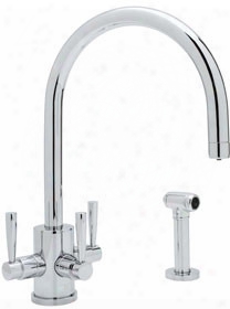 Rohl Contemporary Filtration Series Ukit1213ls 3-lever Cast Spout Kitchen Faucet With Sidespray, Swivel Spout, Solid Brass Construction A Nd Filter Included