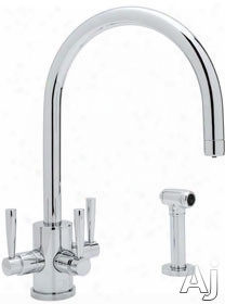 Rohl Contemporary Filtration Series Ukit1213ls2 3-lever Cast Spout Kitchen Faucet With Sidespray, Swivel Spout, Solid Brass Construction, Ab1953 / S152 Compliance And Filter Included