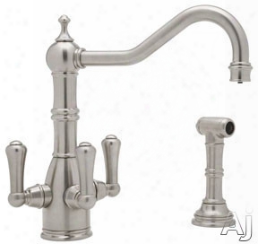 Rohl Traditional Filtration Series Ukit1575ls 3-lever Cast Spout Kitchen Faucet With Sidespray, Swivel Spout, Brass Barstock Construction And Filter Included