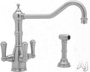 Rohl Traditional Filtration Series Ukit1576ls 3-lever Cast Spout Kitchen Faucet With Sidespray, Swivel Spout, Brass Barstock Construction And Filter Included