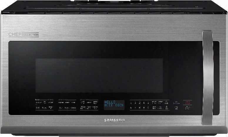 Samsung Chef Collection Me21h9900as 2.1 Cu. Ft. Over-the-range Microwave Oven With 1000 Watts, 10 Power Levels, 430 Cfm Venting Syystem, Pro-clean Filter, Sensor Cook Technology, Ceramic Enamel Interior, Glass Turntable, Bottom Controls And Led Cooktop Lig