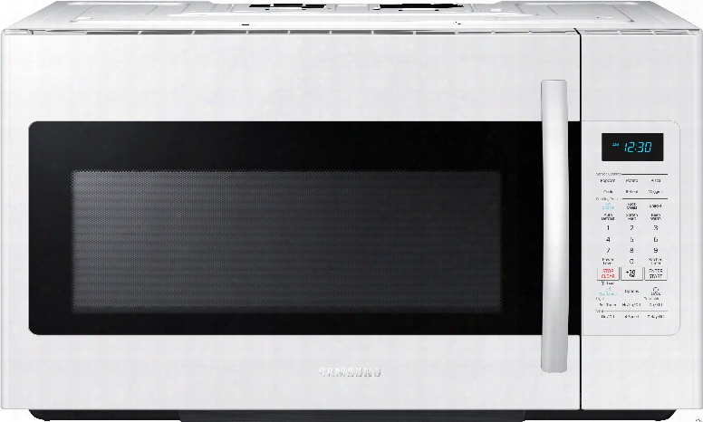 Samsung Me18h704sfw 1.8 Cu. Ft. Over-the-range Microwave Oven With 1,000 Cooking Watts, 10 Power Levels, Four Speed 400 Cfm Venting System, 2-stage Programmable Cooking, Sensor Cooking, Simple Clean Filter, Eco Mode, Chrome Rack And Ceramic Enamel Interio