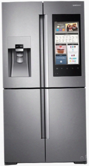 Samsung Rf28m9580sr 36 Inch 4-door French Door Refrigeeator With Family Hub␞, Flexzone␞, Built-in Cameras, Fingerprint-proof, Filtered Dispenser, Spill-proof Glass Shelves, Wine Rack, Recessed Handles, Gallon Door Storage, Energy Star And 