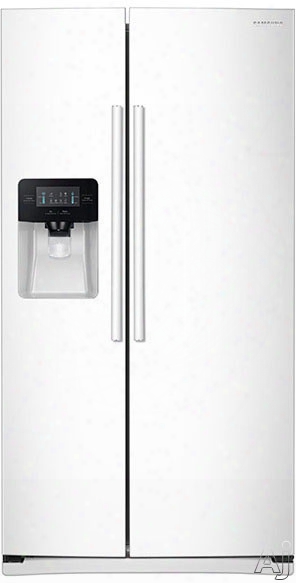 Samsung Rs25j500dww 36 Inch Side-by-side Refrigerator With Filtered Ice And Water Dispenser, Power Cool/power Freeze, Adjustable Spill Proof Shelves, 2 Humidity Controlled Drawers, Gallon Door Bins, Led Display, 25 Cu. Ft. Capacity And Energy Star: White