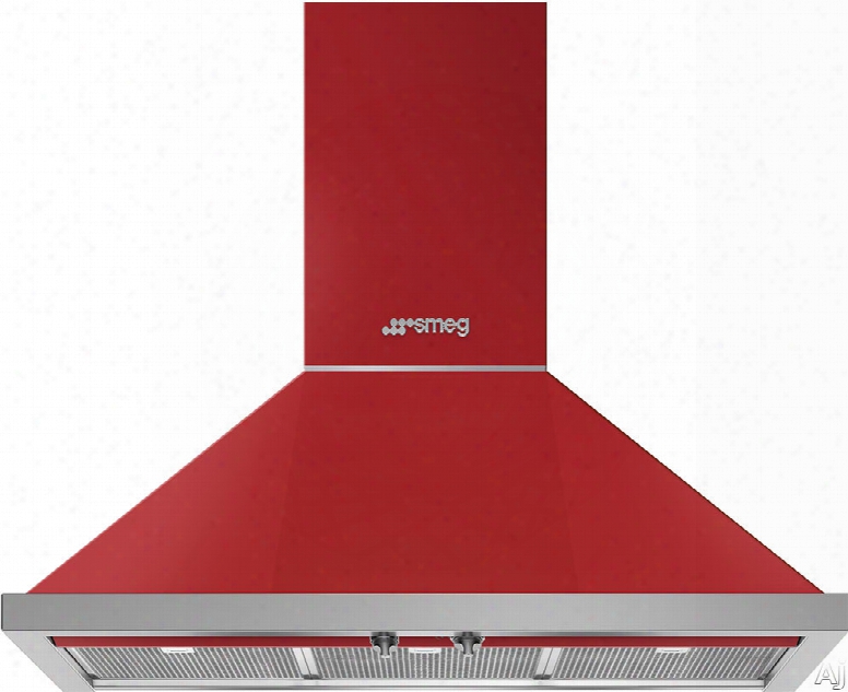 Smeg Portofino Kpf36u 36 Inch Wall Mount Chimney Hood With Control Knobs, Led Lights, 3 Speeds, Stainless Steel Filters And 600 Cfm