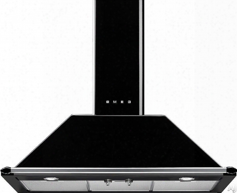 Smeg Victoria Kt90bu 36 Inch Wall Mount Chimney Range Hood With 600 Cfm Internal Blower, 4 Fan Speeds, 2 Halogen Lights, Dishwasher Safe Stainless Steel Grease Filters And Convertible To Recirculating: Black