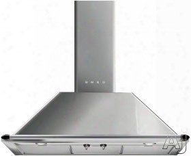Smeg Victoria Kt90xu 36 Inch Wall Mount Chimney Range Hood With 600 Cfm Internal Blower, 4 Fan Speeds, 2 Halogen Lights, Dishwasher Safe Stainless Steel Grease Filters And Convertible To Recirculating: Stainless Steel
