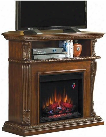 23de1447-w502 Corinth 23" Electric Fireplace With 100% Energy Efficient Open Shelf Realistic Flame Effect Finest Hardwoods And Wood Veneers In Burnished