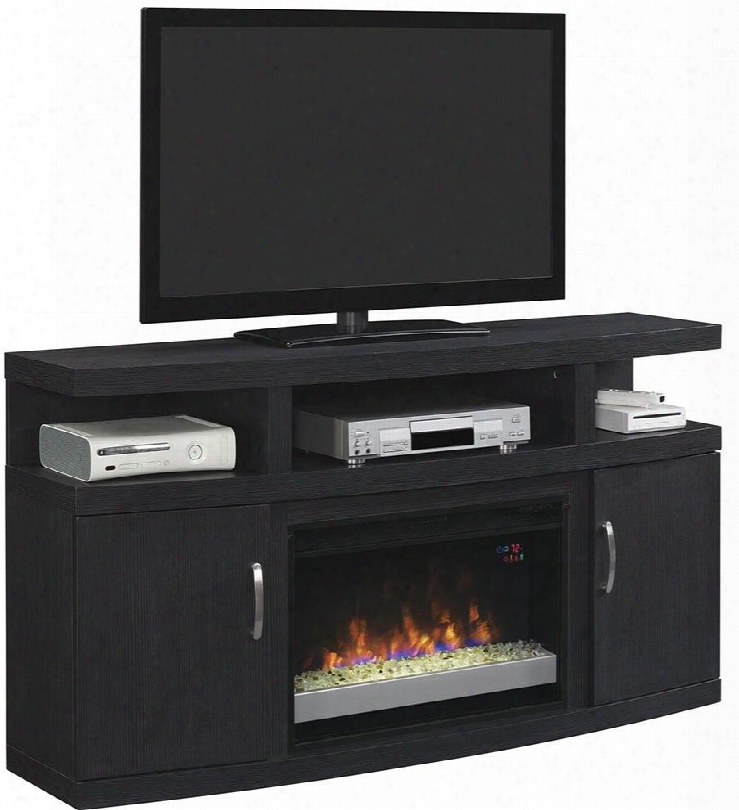 26mm5508-nb04 Cantilever Electric Fireplace Media Cabinet With Adjustable Wood Shelves Side Storage Cabinets And Open Center Shelves In Engineered Embossing