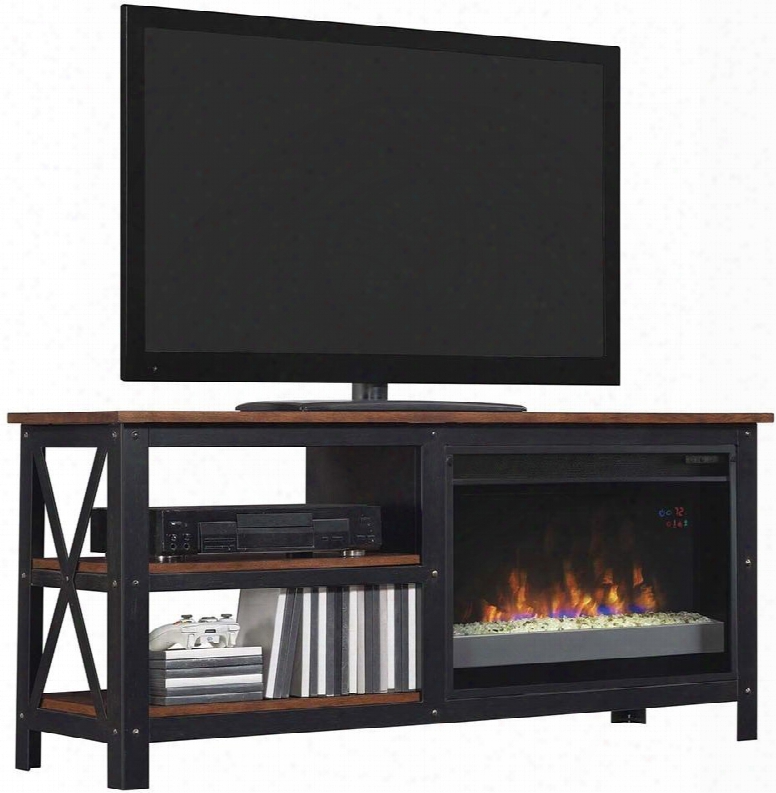 26mm8552-c296 Grainger Electric Ireplace Entertainment Center Open Side Storage Metal Frame And Multi-functional Remote Control In Old World Brown