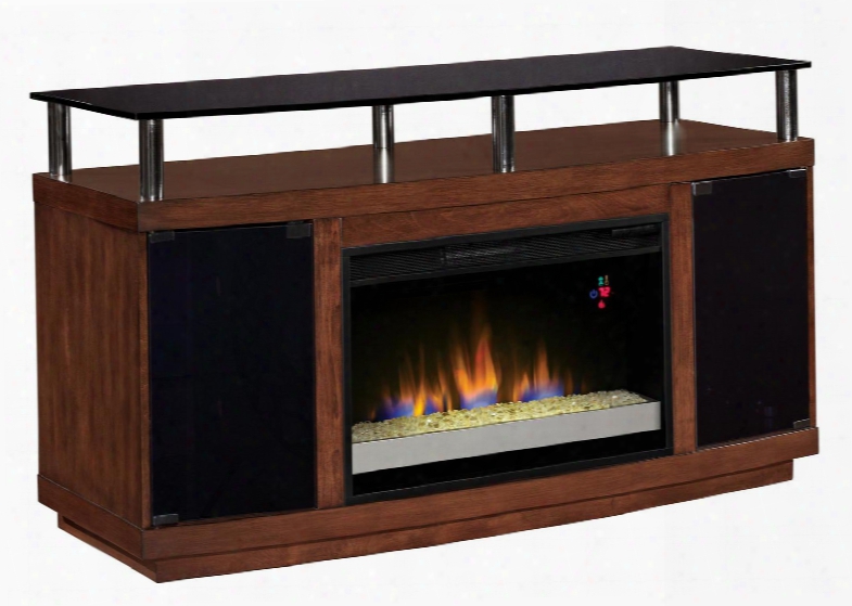 26mm9405-w324 Drew Electric Fireplace Media Cabinet With Tempered Glass Top Adjustable Glass Shelves And Open Top Shelf In Atum Birch