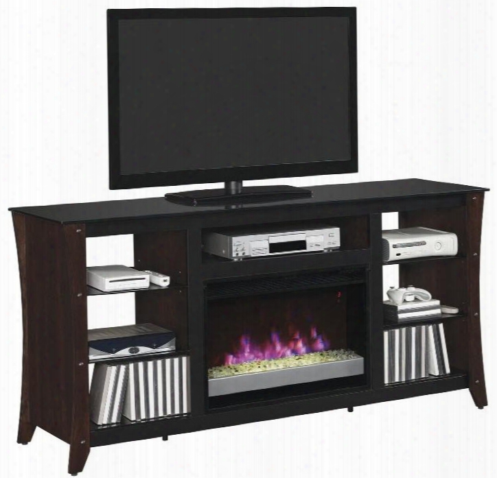 26mm9689-nc72 Marlin Electric Fireplace Media Cabinet With Temepred Glass Top Nailhead Embellishments And Adjustable Glass Shelves In Engineered Midnight