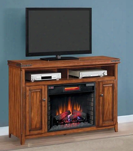 28mm9644-x332 Mayfield Electric Fireplace Media Console With Decorative Metal Trim Side Storage Cabinets And Adjustable Wood Shelves In Cherry