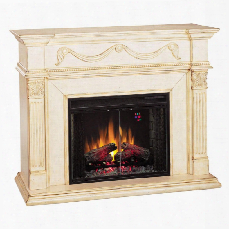 28wm184-t408 Gossamer Electric Fireplace With Swag Molding Genuine Hearth Base Beaded Molding And Reverse Breakfront Design In Antique Ivory