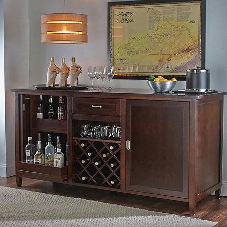 3351601 75" Firenze Wine And  Spirits Credenza With Removable Bottle Wine Rack And Sliding Pocket Door In