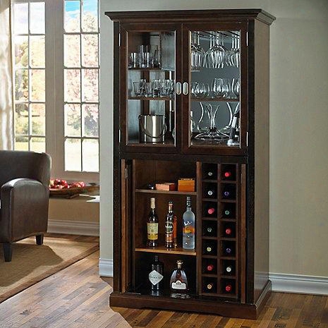 3351801 39" Firenze Wine And Sprits Armoire Ba With Adjustable Shelves 14 Bottles Wine Rack Glass Door Interior Light And Mirrored Back In