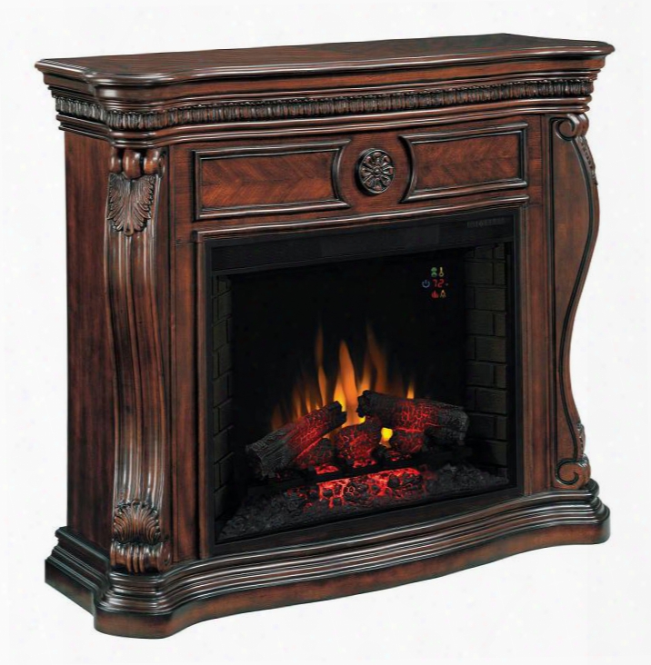 33wm881-c232 Lexington Infrared Electric Fireplace  With Rosette Medallion Hand Carved Acanthus Leaf And Solid Wood Swan Neck Corner Posts In Empire Cherry