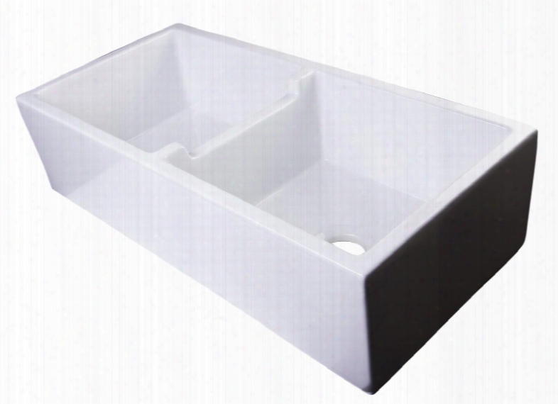 Ab3918-w 40" Smooth Apron Thick Wall Double Bowl Farm Sink With Fireclay In