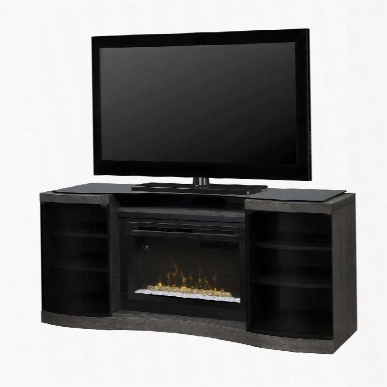 Acton Collection Gds33hg-1246sc 73" Media Console With Recessed Firebox With Acrylic Ice Bed Serpentine Front Design And 2 Cabinets In Silver