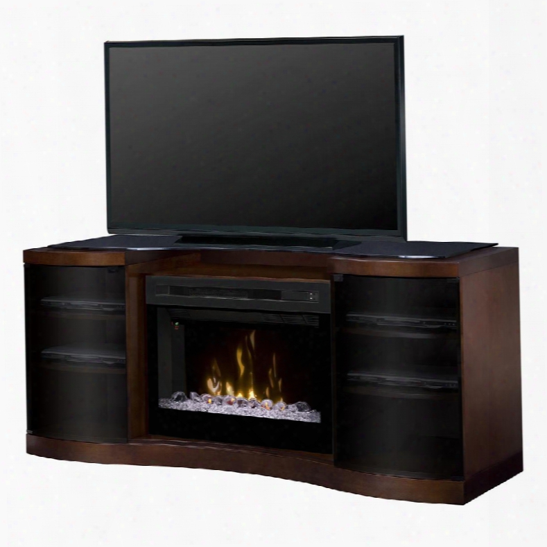 Actn Series Gds33hg-1246wal 73" Media Console With Recesed Firebox With Acrylic Ice Bed Serpentine Front Design And 2 Cabinets In