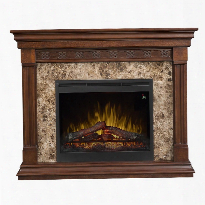 Alcott Collection Dfp26l5-1877ma 51" Fireplace And Mantel Package With Dfr2651l 26" Electric Firebox Crown Molding And Faux Marble Surround In