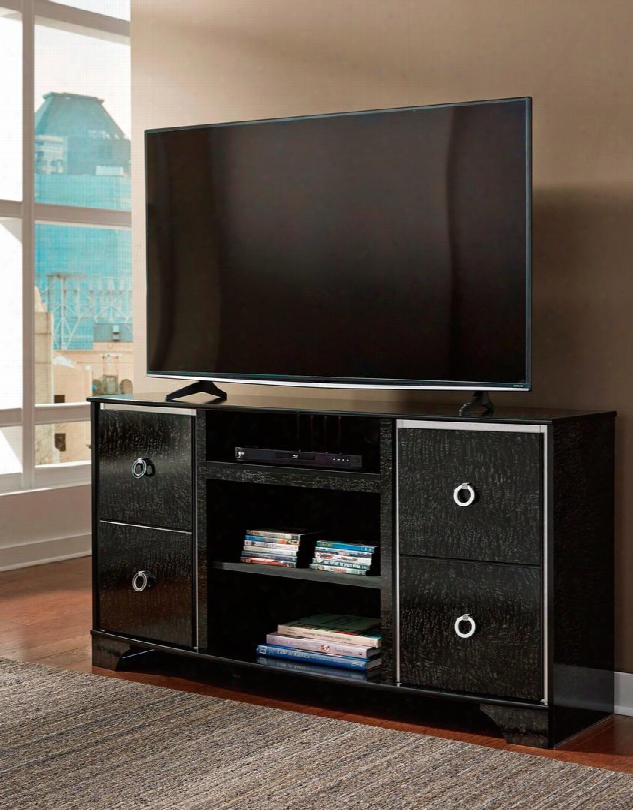 Amrothi Collection W257-68 60" Large Tv Stand With Firepalce And Audio Compatibility Removable Center Shelf And Ring Pull Hardware In