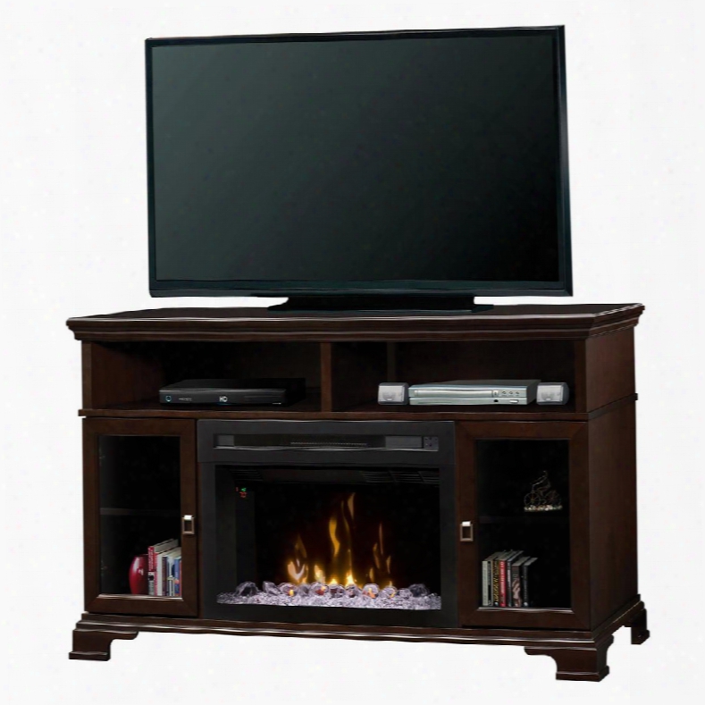 Brookings Collection Gds25hg-e1055 53" Transitional Media Console Complete With Pf2325hg 25" Electric Firebox With Glass Ember Bed Carved Cdown Molding