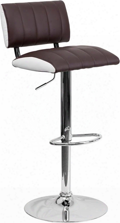 Ch-122150-brn-gg 34" - 42.5" Bar Stool With Adjustable Seat Height Footrest Swivel Corrode Chrome Mean Ca117 Fire Retardant Foam Low Back Design And Vinyl