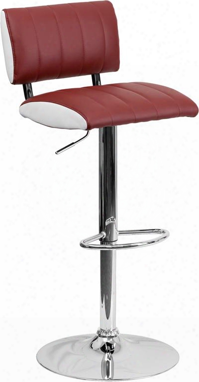 Ch-122150-burg-gg 34" - 42.5" Bar Stool With Adjustable Seat Height Footrest Swivel Seat Chrome Base Ca117 Fire Retardant Foam Low Back Design And Vinyl