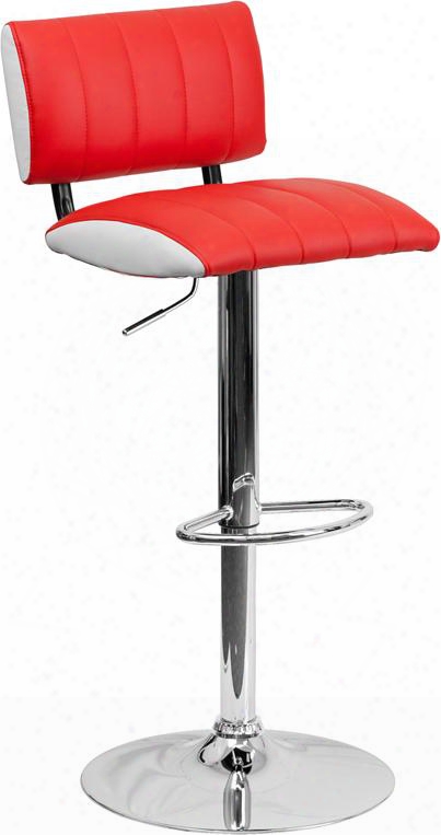 Ch-122150-red-gg 34" - 42.5" Bar Stool With Adjustable Seat Height Footrest Swivel Seat Chrome Base Ca117 Fire Retardant Foam Low Back D Esign And Vinyl