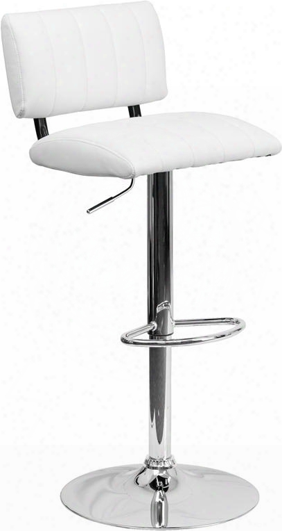 Ch-122150-wh-gg 34" - 42.5" Bar Stool Wi Th Adjustable Seat Height Footrest Swivel Seat Chrome Base Ca117 Fire Retardant Foam Low Back Design And Vinyl