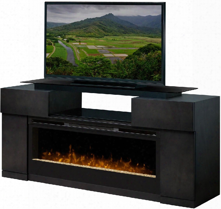 Concord Collection Gds50-1243sc 73" Contemporary Media Console Complete With 50" Linear Fireboxwith Glass Ember Bed Flame Technology Year-round Comfort And
