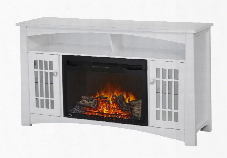 Essential Series Nefp27-0815w 56" Adele Mantel Ackage With Cinema Log 27" Firebox Included Night Light Media Shelf-compartment With Wire Management And