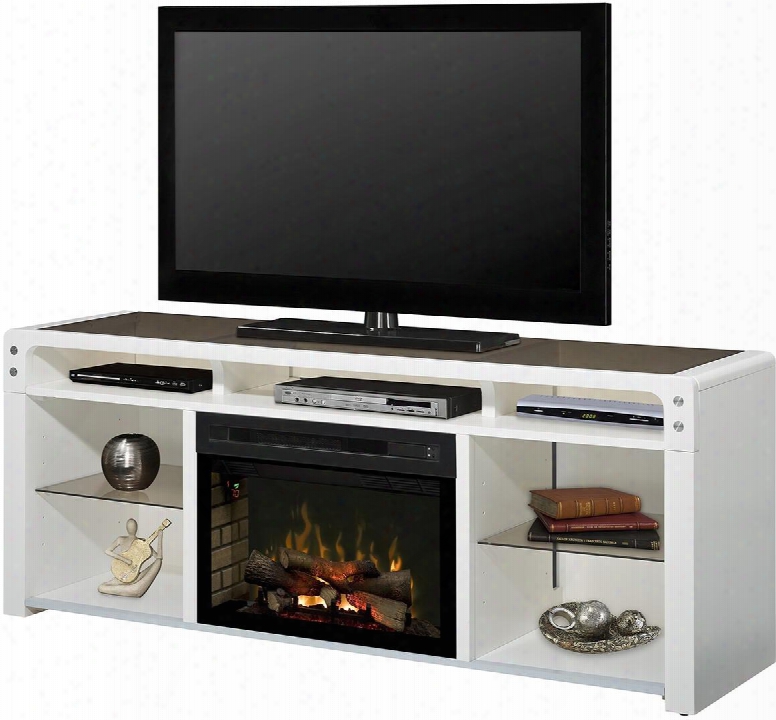 Galloway Gds25l1434w 68.5" Contemporary Media Console Complete With Pf2325hl 25" Log Firebox Multi-function Remote Control And Heat Boost In A White