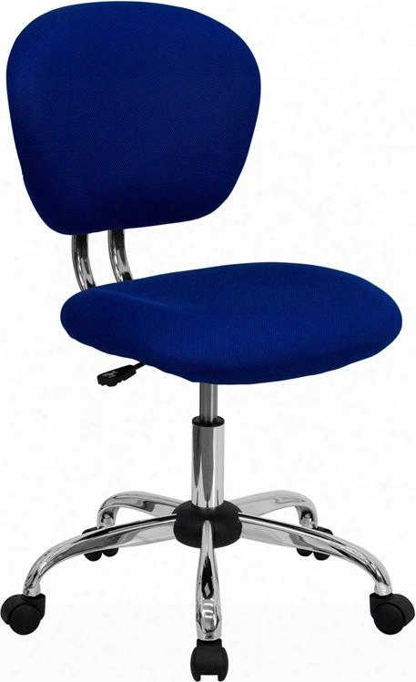 H-2376-f-blue-gg 33.5"-37.5" Task Chair With Pneumatic Seat Height Adjustment Swivel Seat Ca117 Fire Retardant Foam Padded Mesh Seat And Back In Blue