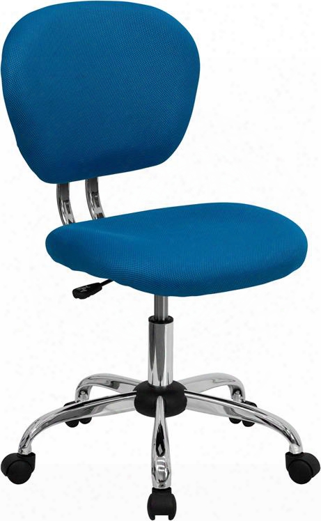 H-2376-f-tur-gg 33.5"-37.5" Task Chair With Pneumatic Fix Height Adjustment Swivel Seat Ca117 Fire Retardant Foam Padded Mesh Seat And Back In Turquoise