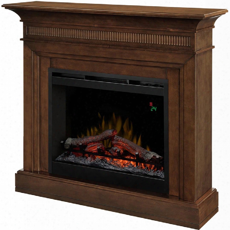 Harleigh Collection Dfp26l1475wn 44" Fireplace And Mantel Package With 26" Electric Firebox Crown Molding And Stepped Hearth Base In Walnut