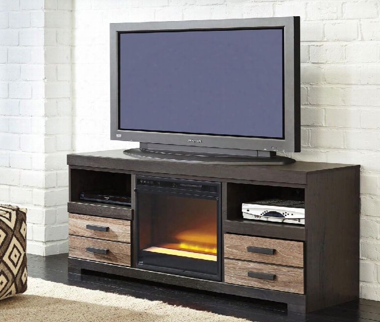 Harlinton W325b8w10002 63" Wide Large Tv Stand With W100-02 Fireplace Insert In Warm Grey