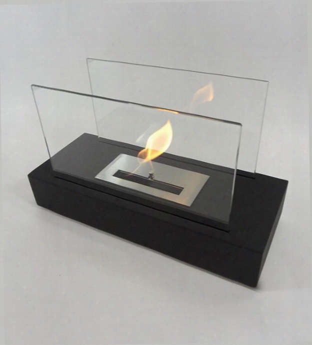 Incendio Nf-t1ino 13.75" Venf Free Bioethanol Tabletop Fireplace With 2 Tempered Glass Panels Stainless Steel Linear Burner And Dampener Tool In