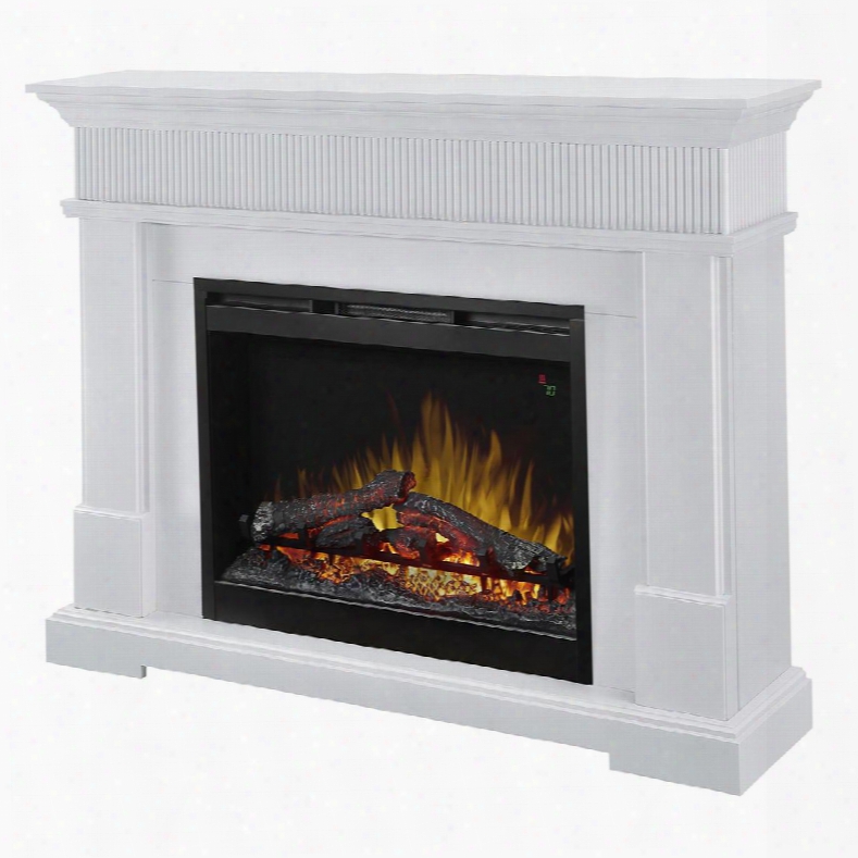 Jean Collection Gds26l5-1802w 49" Fireplace And Mantel Package With Dfr2651l 26" Electric Firebox Crown Molding And Simple Pilasters In