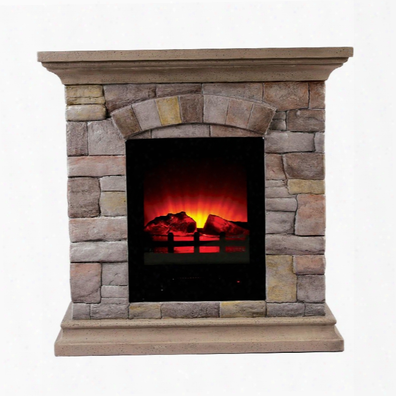 Juna L9h134s Portable Faux Stone Fireplace With Transitional Style Metal And Resin Beige Adjustable Heat Intensity In
