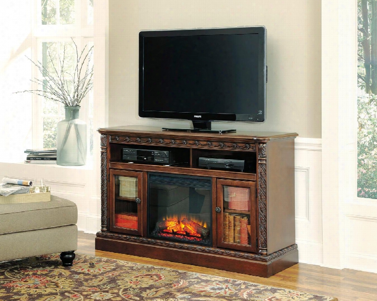 North Shore W553w2 60" Wide Large Tv Stand With W100-01 Fireplace Insert In Dark Brown